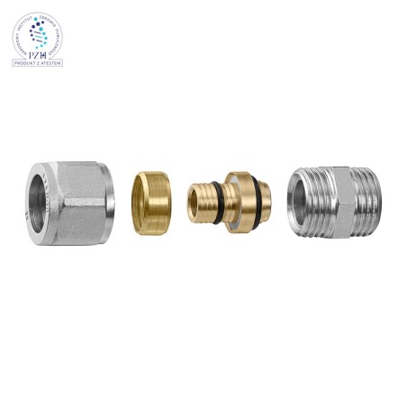 Nypel Złącze PEX skręcany z rozłącznym adapterem z przyłączem gwintowanym GZ 1/2"x16 - 1/2x16